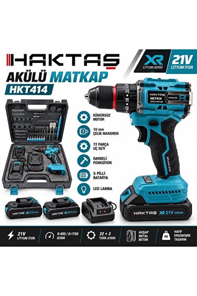 21V Akülü Şarjlı Matkap Kömürsüz Darbeli 72 Parça Set 2x 1500mAh Batarya