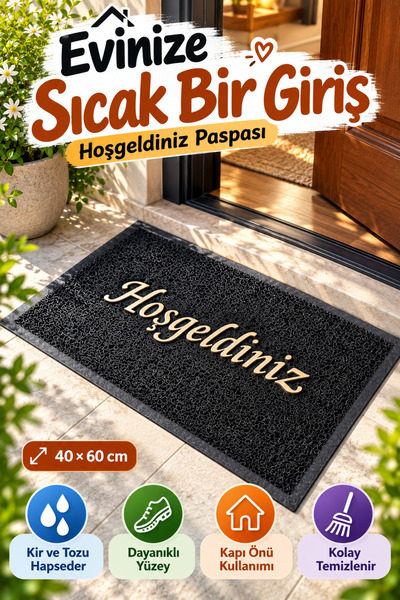 OpenCity Μαύρο 40x60 εκ. Χαλάκι πόρτας με χρυσά γράμματα καλωσορίσματος, διακ...