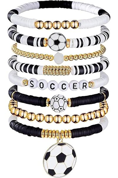 TERRIFI Bracelets, Stackable Clay Beaded Soccer Fan Jewelry with Mini Ball Ch...
