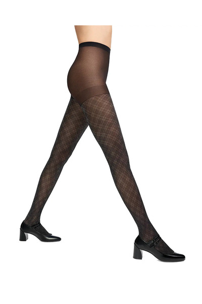 Penti Women's Black Shiny Checked Glittery Pantyhose