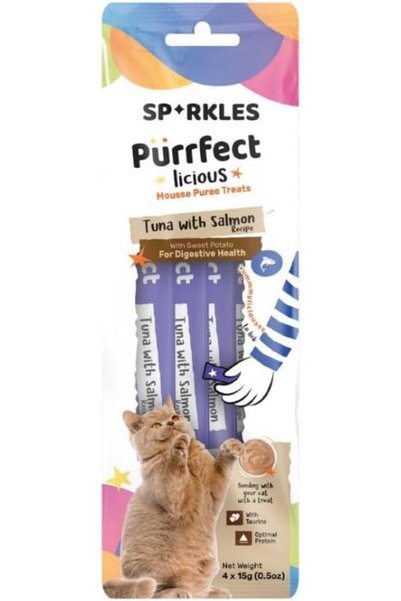 SPARKLES وصفة التونة مع السلمون مع البطاطا الحلوة للقطط 60 جرام