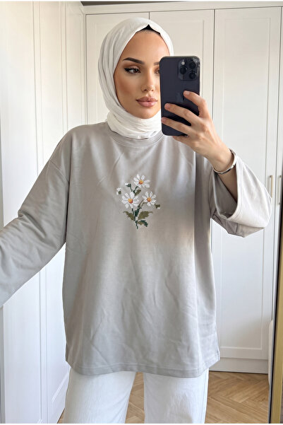 Kirazca Butik Women's Daisy Embroidered Oversize Combed Cotton Tunic