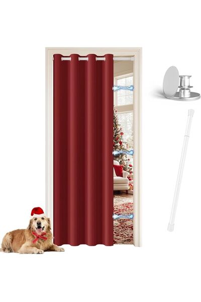 GENERAL Door Curtain with Rod and Magnetic Button Opaque with Eyelets for Liv...