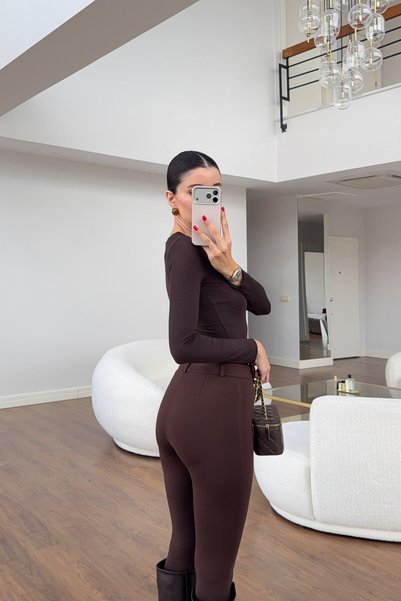 HAZELANNA Brown Steel Interlock Leggings Pants