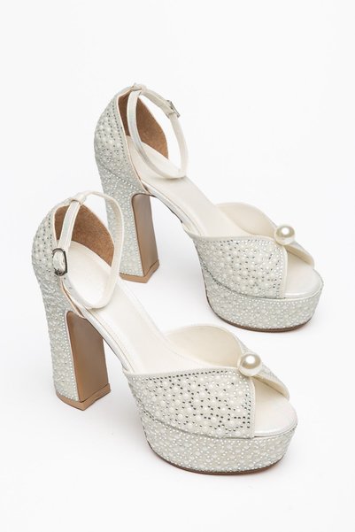 Dilimler Ayakkabı Women's Platform Heeled Stone Evening Dress Shoes with Bocuk Accessories