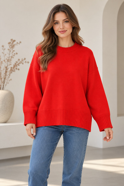 SERAPA Women's Large Size Loose Sweater 10% Wool Crew Neck Oversize Knitwear ...