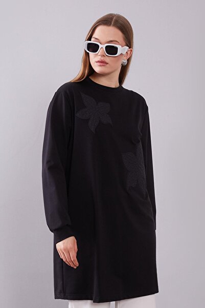 Levidor Double Floral Patterned Sweatshirt Black