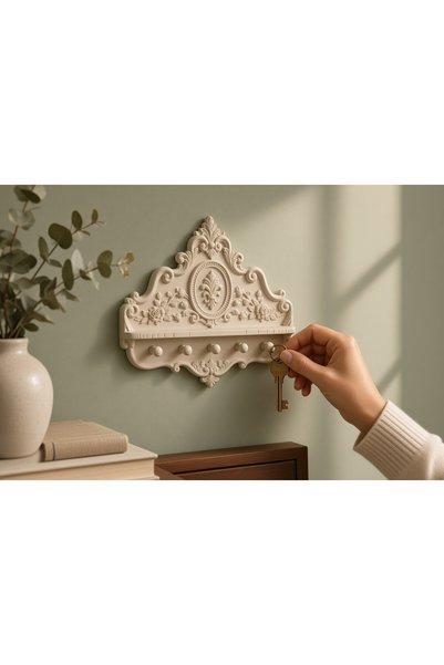 Elisya Nora Vintage Classic Embossed Patterned Wall Key Holder - Decorative Home Entrance Hanger Mask Holder Towel Rack