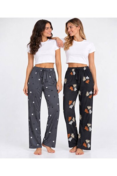 Arvin Pijama Kadın 2'li Paket Baskılı Yumuşak Dokulu Rahat Kalıp Pijama Altı