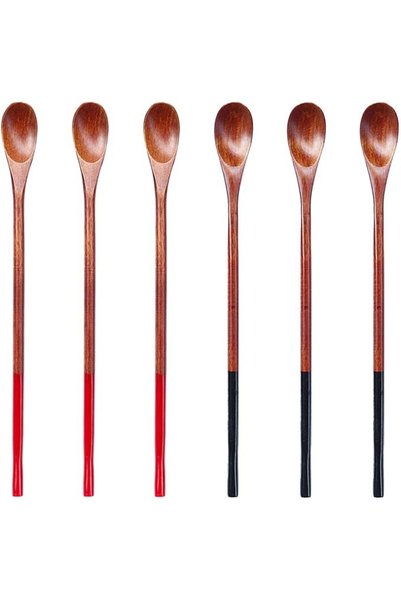 GENERAL 6-Piece Wooden Long Handle Spoons Set, Durable Nanmu Wood Mixing Spoo...