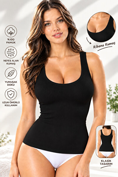 twenty ipek Women's 100% Cotton Ribbed Thick Strap Undershirt – Basic Plain U...
