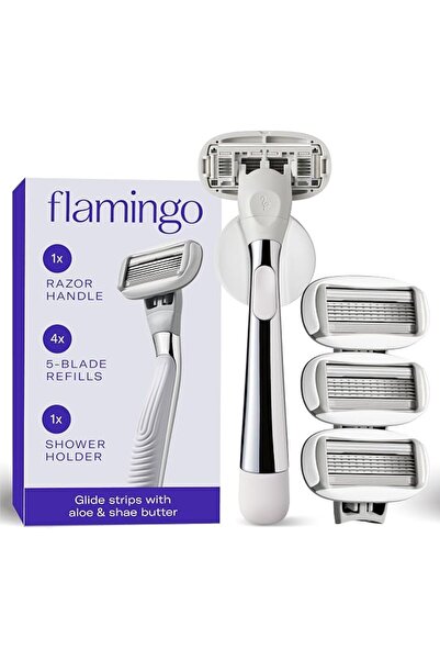 Flamingo Women's 5-Blade Razor Set with Handle and 4 Refill Blades with 5 Bla...