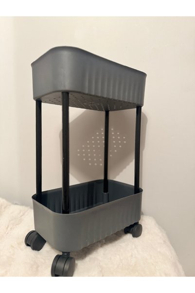 Tekerlekli 2 Katlı Çok Amaçlı Organizer Raf - Tezgah Altı Banyo Mutfak Düzenleyici