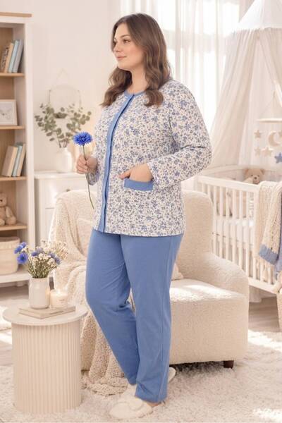 Kadın Önden Düğmeli %100 Cotton Pamuklu Pijama Takımı - Anne / Lohusa / Çeyiz Ev Giyimi