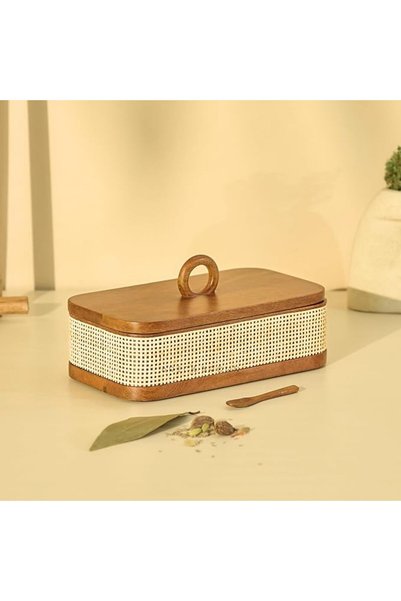 Brick Brown ®   صندوق توابل خشبي للمطبخ |   صندوق توابل مصنوع يدويًا من الخيز...