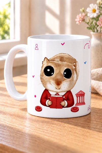 Mor Mürekkep Sad Üzgün Hamster Bankacı Baskılı Beyaz Kupa