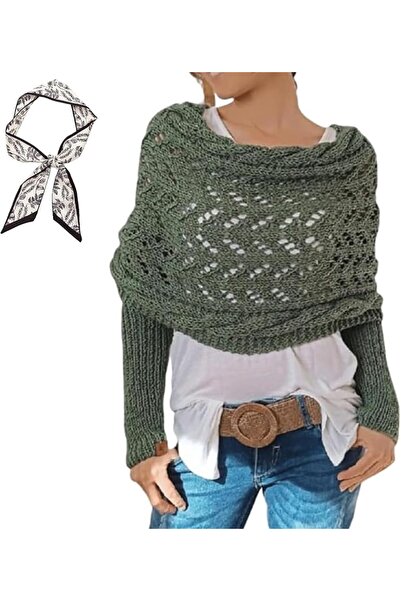 GENERAL Knitted Cable Wrap & Scarf with Sleeves - Fall Shawl for Women