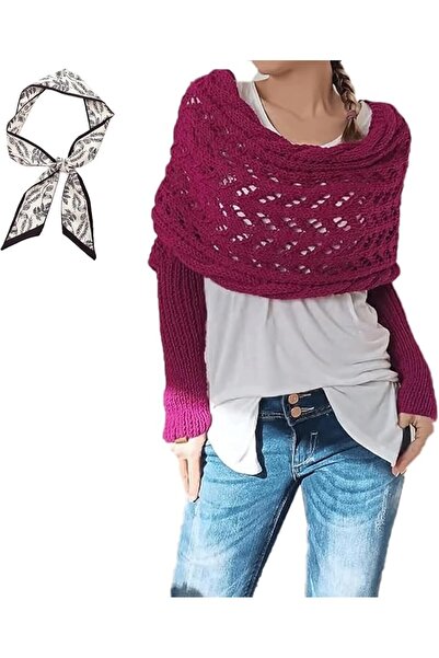 GENERAL Knitted Cable Wrap & Scarf with Sleeves - Fall Shawl for Women