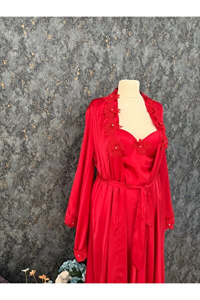 Loviana belle Boxed Set of 2 Red Long Dressing Gowns with Rose Details