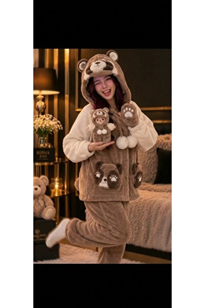 NisanurHome Kadın Karakter Detaylı Peluş Pijama Takımı