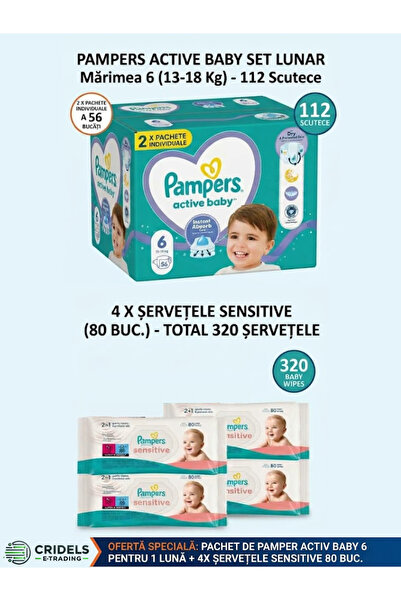 Pampers Set Pachet Lunar Active Baby Marimea 6 (13-18 kg) 112 Scutece (2x56) ...