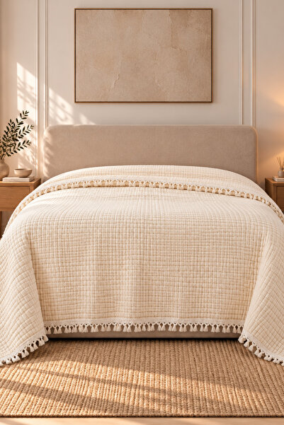 Loyal Home 100% Cotton 8 Layer Muslin Double Bedspread Ecru 220X240 cm