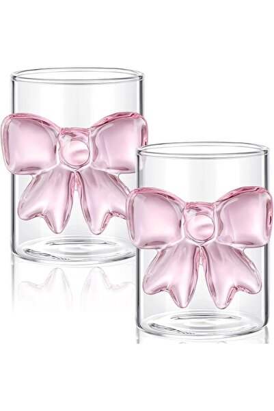 GENERAL 2 Pcs Pink Bow Champagne Glasses Set, Elegant Flat Bottom Glass Cups ...