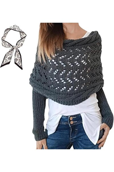 GENERAL Knitted Cable Wrap & Scarf with Sleeves - Fall Shawl for Women