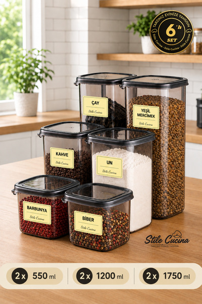 Stile Cucina Square Food Storage Container with Label Gift Set of 6 2X(0.55 L...