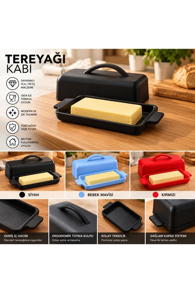 Naturel Modern Kapaklı Tereyağlık – Dekoratif Mutfak Tereyağı Saklama ve Sunum Kabı