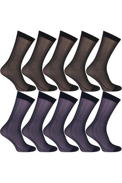 GENERAL 10 Pairs Mens Ultra Thin Dress Socks Silk Sheer Business Socks Soft N...