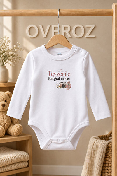 Overoz White Long Sleeve Cotton Snap Fastener Baby Bodysuit Photo Break with ...