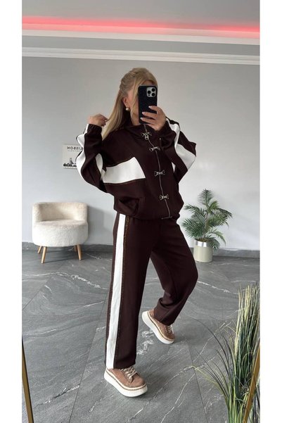 BONYVA BELLA BOUTİQUE Women's Quality Modal Fabric Two-Piece Set with Sleeve and Buckle Detail