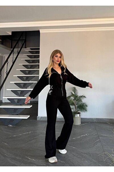 BONYVA BELLA BOUTİQUE Women's Quality Shiny Drawstring Waist Detailed Modal Fabric Two-Piece Set