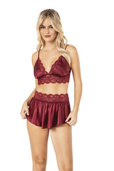 ahu lingerie Saten Şort Takım Gecelik