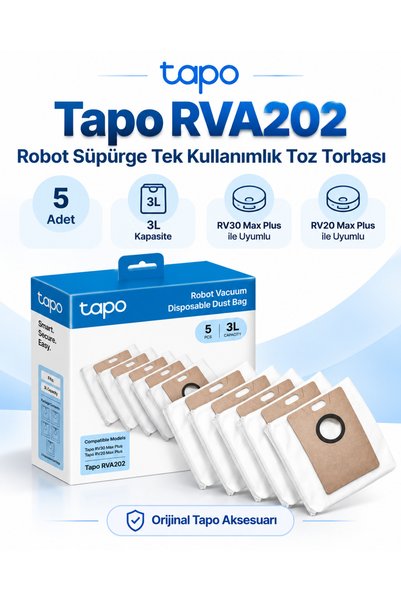 tapo TP-Link RVA202 3L Robot Süpürge Toz Torbası 5'li RV30 Max Plus / RV20 Max Plus Uyumlu