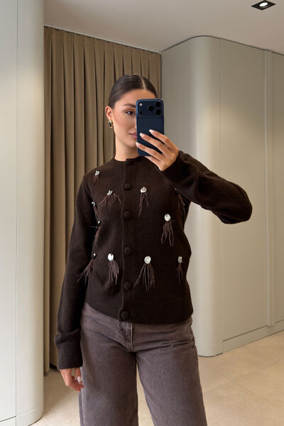 MAGARDE CARDIGAN PREMIUM CU BRODERIE DIN PIETRE - MARO