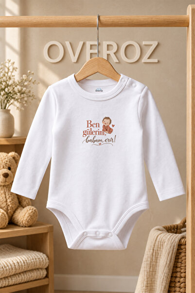 Overoz White Long Sleeve Cotton Snap-On Baby Bodysuit I Laugh, Dad Melts! 6032