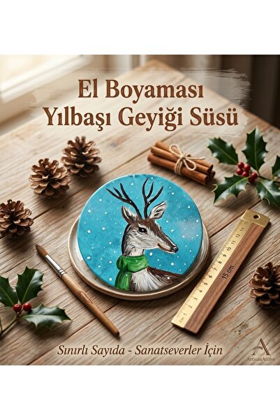 Onerose Art El Boyaması Geyik Dekoratif Tablo 15 cm – El Yapımı Kış ve Yılbaşı Duvar Dekoru