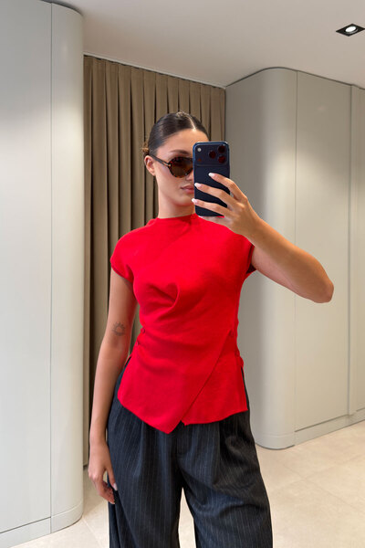 MAGARDE Special Design Sleeveless Knitted Blouse - Red