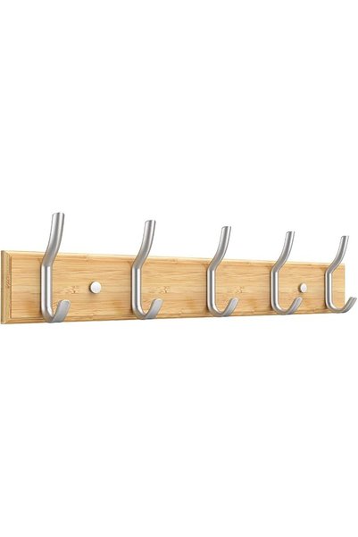 Anjuer Coat Hanger Rack 5 Hooks Heavy Duty Clothes Hat Holder Bamboo Board Si...
