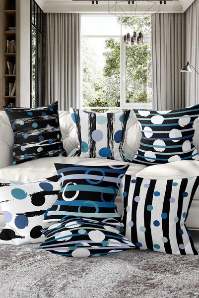 Generic Brand Set de 7 fețe decorative pentru perne, cu model în dungi colora...