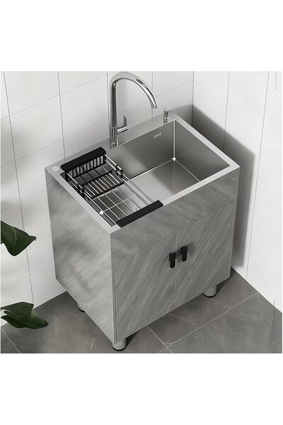 Generic Gray Solid Wood Bathroom Sink Cabinet 80cm (31.5") with Pull-Out Bask...