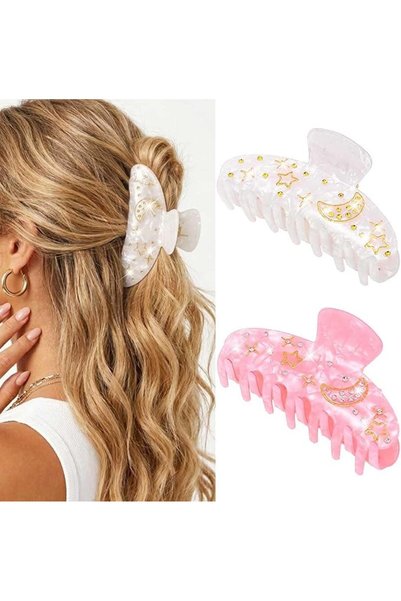 Axylar 2 Pack Moon Star Acrylic Hair Claw Clips, 3.1 Inch Medium Hair Grips, ...