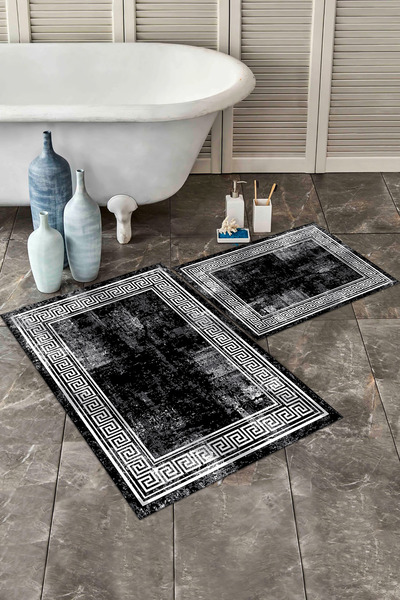 İkili Banyo Paspas Takımı Kaymaz Taban Yıkanabilir Süngerli Kalın 60x90 - 40x60 cm