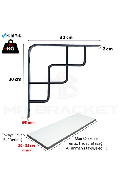MR.BRACKET 30x30cm - 2 Ad. Beyaz Dekoratif Raf Altı Ayak - Metal Raf Tutucu L Demir Duvar Montaj Destek Aparatı