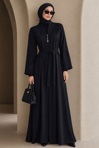 Neva Style Zippered Navy Blue Hijab Abaya 29139L