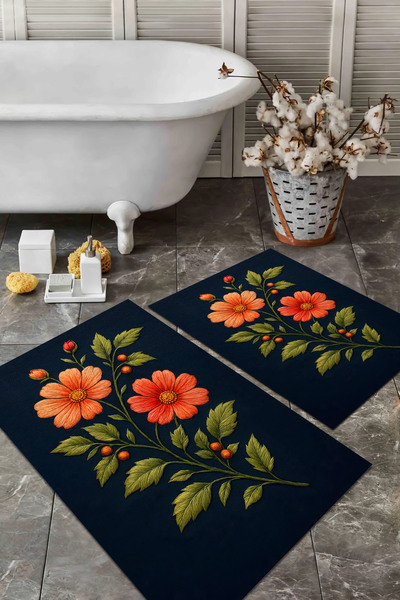 İkili Banyo Paspas Takımı Kaymaz Taban Yıkanabilir Süngerli Kalın 60x90 - 40x60 cm