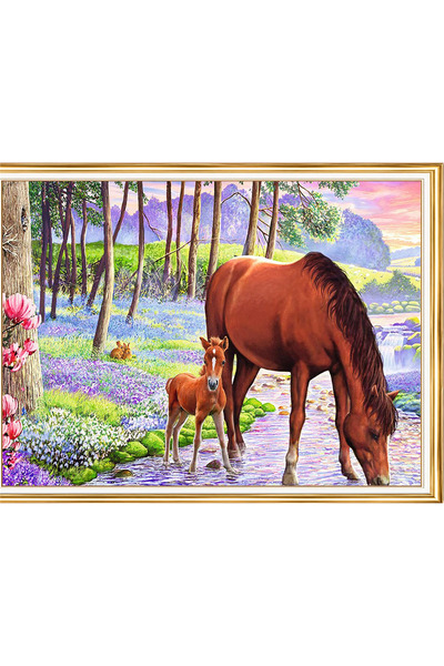 LİVA CRAFT Art & Craft مجموعة ألغاز الرسم الماسي، حصان وحصان على ضفاف النهر 3...