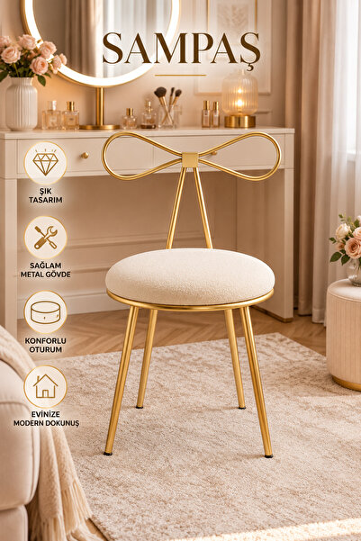 SAMPAŞ Luxury Fiyonk Makyaj Sandalyesi Gold